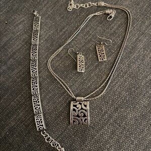 Brighton Deco Silver Pendant Necklace, Bracelet & Earrings Set